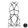 Le Désir Strappy Open Cup Body Harness with Garters - One Size - Black
